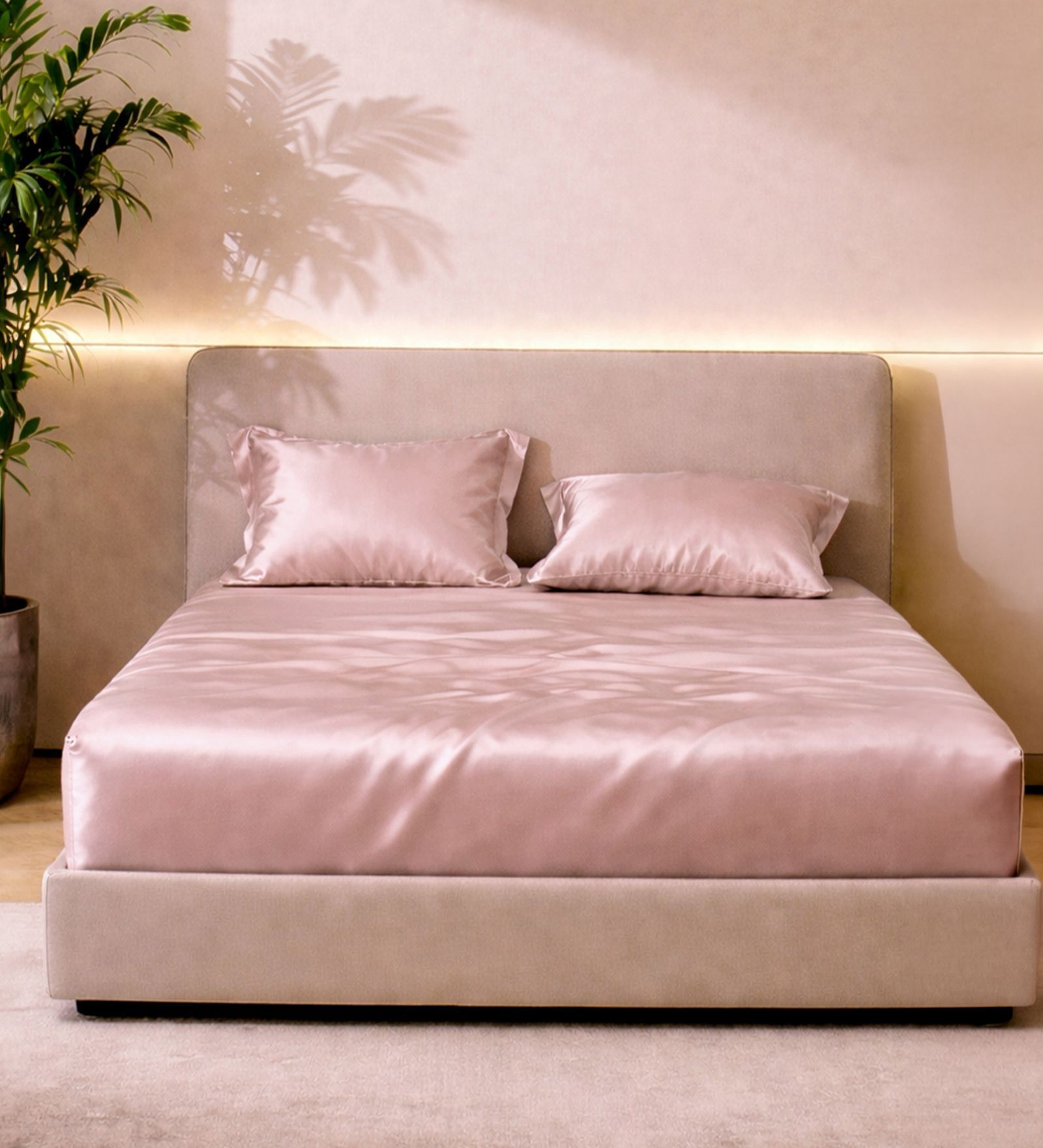 Champagne Faux Silk Solid King Size Bedsheet with 2 Pillow Covers